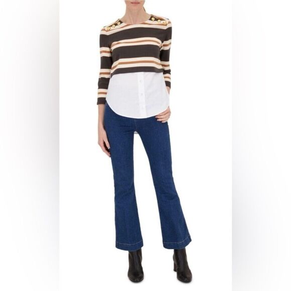 Veronica Beard Bertie Cotton Layered Top in Charcoal Multi M - Picture 5 of 14